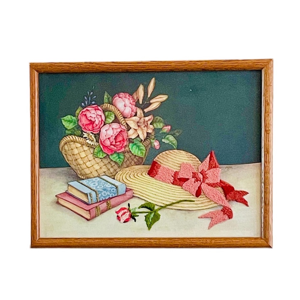 Vintage floral embroidered art